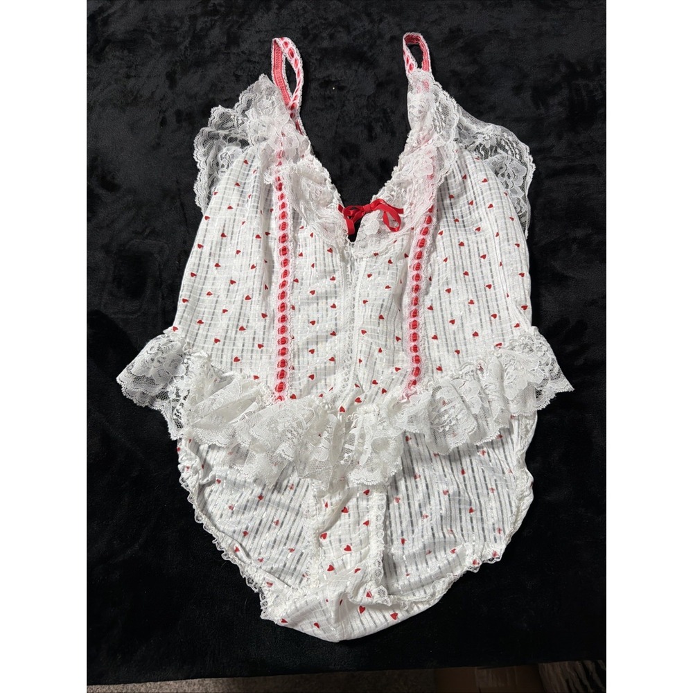 Vintage Alana Gale Teddie Twee Tiny Heart Ruffle Lace Lingerie Sz Large